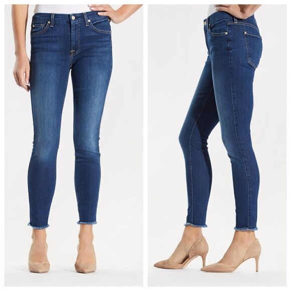 7 For All Mankind B(Air) Jeans Size 26 Womens Dark‎ Wash Blue Ankle Skinny Denim - Picture 1 of 15
